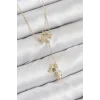 Pirinç Zirkon Taşlı Sallantılı Ayıcıklı Yıldız Model Gold Renk Kadın Kolye