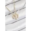 Pirinç Zirkon Taşlı Sallantılı Göz Model Ezme Zincir Gold Renk Kadın Kolye