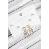 Pirinç Zirkon Taşlı Sallantılı Kare Model Gold Renk 925 Ayar Gümüş Çivi Kadın Küpe Set