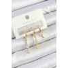 Pirinç Zirkon Taşlı Sallantılı Model Gold Renk 3lü Çift Kadın Küpe Set