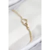 Pirinç Zirkon Taşlı Sonsuzluk Kalp Model Gold Renk Kadın Bileklik