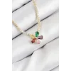 Pirinç Zirkon Taşlı Su Yolu Asorti Çiçek Model Gold Renk Kadın Kolye