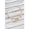 Pirinç Zirkon Taşlı Tavşan Ve Kalp Model Gold Renk Charm Bileklik