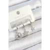 Pirinç Zirkon Taşlı Yıldız Model Gümüş Renk 3lü Çift Kadın Küpe Set
