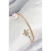Pirinç Zirkon Taşlı Yıldız Ve İnci Model Gold Renk Kadın Bileklik