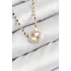 Pirinç Zirkon Taşlı Yonca Model Ezme Zincir Gold Renk Kadın Kolye