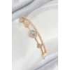 Pirinç Zirkon Taşlı Yonca Model Gold Renk Kadın Bileklik
