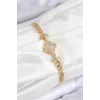 Pirinç Zirkon Taşlı Yonca Model Gold Renk Kadın Bileklik
