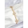 Pirinç Zirkon Taşlı Yonca Model Gold Renk Kadın Bileklik