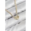 Pirinç Zirkon Taşlı Yonca Model Gold Renk Kadın Kolye