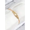 Pirinç Zirkon Taşlı Zincir Model Gold Renk Asansörlü Kadın Bileklik