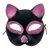 Siyah Renk Pembe Simli Süet Kaplama Kedi Maskesi 18x14 Cm