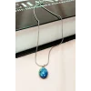 Sodalit Doğal Taşı Zincirli El Yapımı Kolye Uç: 1,5 cm Zincir: 20 cm Kutulu