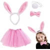Tavşan Tacı Eteği Papyonu Ve Kuyruk Kostüm  Seti Pembe Renk Çocuk Boy