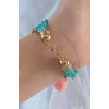 Turkuaz Renk Kar Tanesi Figür Zincir Detay İpli Çoklu Bileklik