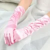 Uzun Boy Ekstra Parlak Saten Eldiven Pembe Renk