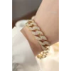 Vip Seri Pirinç Ortası Zirkon Taşlı Gold Renk Gurmet Bileklik