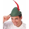 Yeşil Renk Kırmızı Tüylü Peter Pan Şapkası Robin Hood Şapkası 24x23 Cm