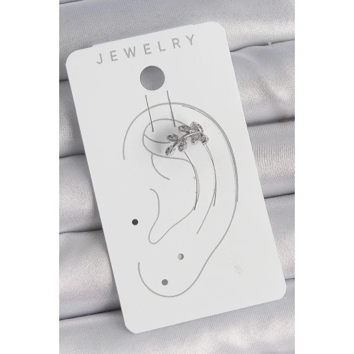 Pirinç Gümüş Renk Zirkon Taşlı Yaprak Model Kıkırdak Kadın Küpe