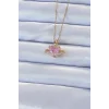 316L Çelik Zincir Altın Renk Pembe Zirkon Taşlı Satürn Görünümlü Kalp Kolye