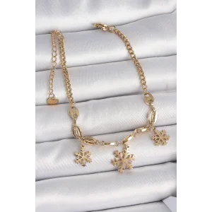 316L Çelik Gold Renk Sallantı Kar Tanesi Model Kadın Bileklik