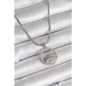 316L Çelik Gümüş Renk İtalyan Zincir Zirkon Taşlı Göz Model Kadın Kolye