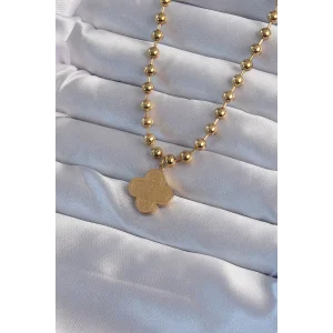 316L Çelik Top Zincirli Gold Renk İşlemeli Yonca Model Kolye