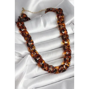 Leopar Desenli Mika Kalın Zincir Kadın Kolye