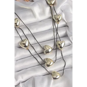 Pirinç Füme Renk Zincir 3D Gold Renk Kalp Model Kadın Kolye