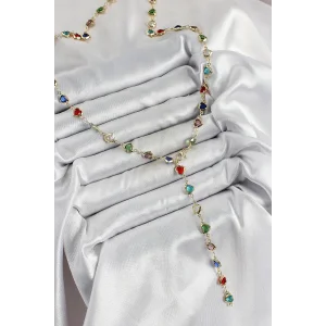 Pirinç Gold Renk Karışık Renk Zirkon Taşlı Kalpli Y Kadın Kolye