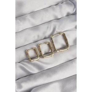Pirinç Gold Renk Renkli Zirkon Taşlı Kare Model Küpe Seti