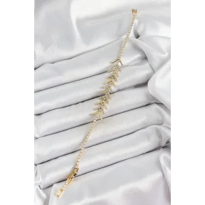 Pirinç Gold Renk Zirkon Taşlı Balık Sırtı Kadın Bileklik