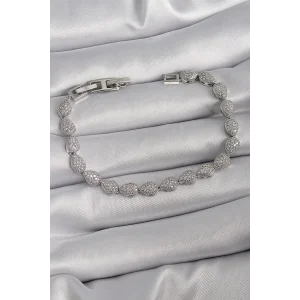 Pirinç Gümüş Renk Zirkon Taşlı Damla Model VIP Seri Kadın Bileklik