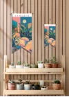 Gece Manzaralı Bitki Temalı Duvar Flaması | Yatak Odası İçin Huzurlu Poster | 25x50 – 50x100 cm