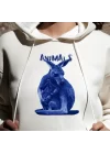 Mavi Kanguru Baskılı Kapşonlu Hoodie, Yavru Kanguru Baskılı Sweatshirt, ANIMAL Koleksiyonu