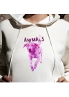 Pembe Köpek Baskılı Kapşonlu Hoodie, Köpek Baskılı Sweatshirt, ANIMAL Koleksiyonu