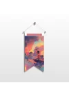 Renkli Sanatsal Duvar Bayrağı – Gökyüzü Temalı Yoga Figürlü Meditasyon Duvar Bayrağı | Modern Kumaş Duvar Dekoru | 25x50 – 50x100 cm
