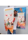 Renkli Sanatsal Duvar Bayrağı – Kadın ve Hayvan Figürlü Modern Kumaş Duvar Dekoru | 25x50 – 50x100 cm