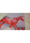 Renkli Sanatsal Duvar Bayrağı – Turuncu Unicorn ve Minyatür İnsan Figürlü Fantastik Tasarım | Modern Kumaş Duvar Dekoru | 25x50 – 50x100 cm