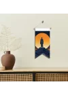 Spiritüel Yalnızlık Temalı Poster Bayrak – Güneşe Bakan Dağ Keşişi Silüet Duvar Dekoru | Kumaş Duvar Flaması | 25x50 – 50x100 cm