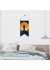 Spiritüel Yalnızlık Temalı Poster Bayrak – Güneşe Bakan Dağ Keşişi Silüet Duvar Dekoru | Kumaş Duvar Flaması | 25x50 – 50x100 cm