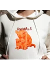 Turuncu Köpek Baskılı Kapşonlu Hoodie, Yavru Köpek Baskılı Sweatshirt, ANIMAL Koleksiyonu