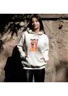 Turuncu Vaşak Baskılı Kapşonlu Hoodie, Kedi Baskılı Sweatshirt, ANIMAL Koleksiyonu