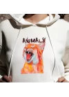 Turuncu Vaşak Baskılı Kapşonlu Hoodie, Kedi Baskılı Sweatshirt, ANIMAL Koleksiyonu