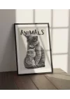 Vahşi Doğa Gri Kedi ve Yavrusu Tablosu , Hayvan Temalı Poster, Çerçeveli Duvar Tablosu, ANIMALS Koleksiyonu