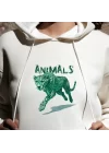 Yeşil Çita Baskılı Kapşonlu Hoodie, Baskılı Sweatshirt, ANIMAL Koleksiyonu