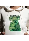 Yeşil Koala Baskılı Kapşonlu Hoodie, Yavru Koala Baskılı Sweatshirt, ANIMAL Koleksiyonu