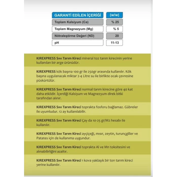 Kirexpress Sıvı Tarım Kireci 10kg Sönmüş Kireç Süspansiyonu