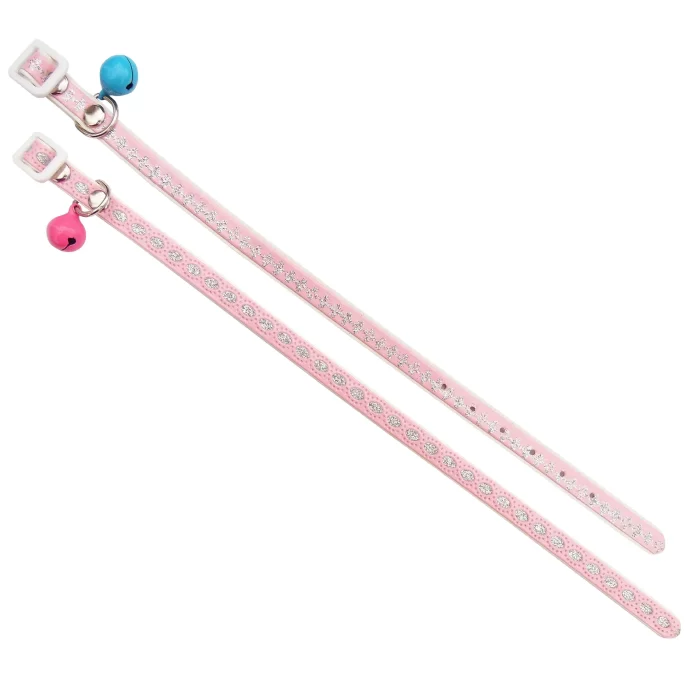 Zilli Kedi Boyun Tasması Tokalı Simli Tasma Pembe Hrb-001