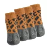 Kedi Köpek Ayakkabı Çorap Nitril Kaplı Örme Kışlık Çorap Leopar Desen BR15